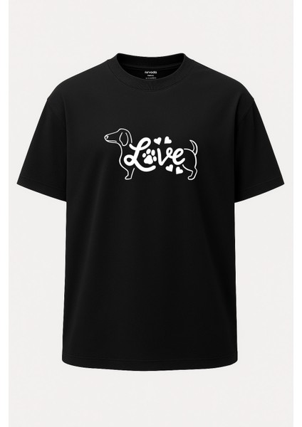 Oversize Dakhund Dachshund Köpek Love Baskılı Tişört