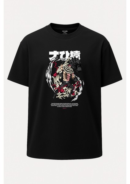Oversize Charlotte Katakuri One Piece Baskılı Siyah Tişört
