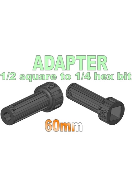 Adaptör 1/2 Kare Ila 1/4 Altıgen Bit 60 mm (Plastik Aparattır!!!)