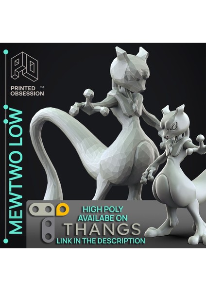 Mewtwo - Düşük Poli - Pokemon - Hayran Sanatı (Plastik Aparattır!!!)