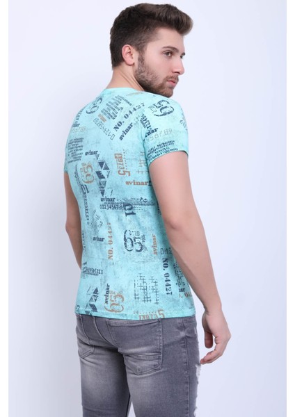 Unisex Bisiklet Yaka Baskılı Yıkamalı T-Shirt