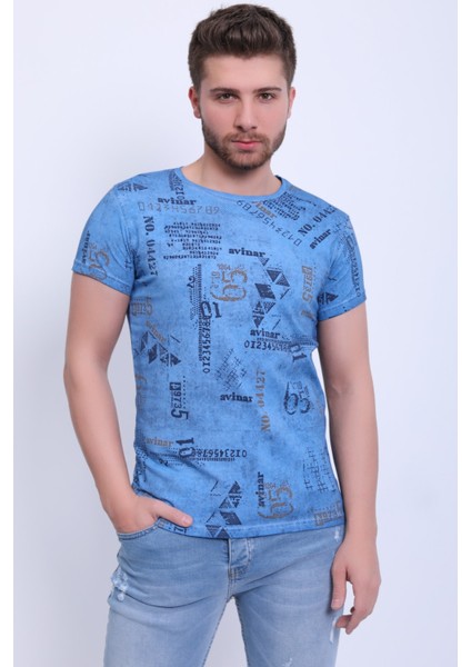 Unisex Bisiklet Yaka Baskılı Yıkamalı T-Shirt