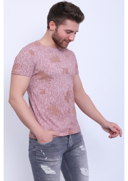 Unisex Bisiklet Yaka Baskılı Yıkamalı T-Shirt