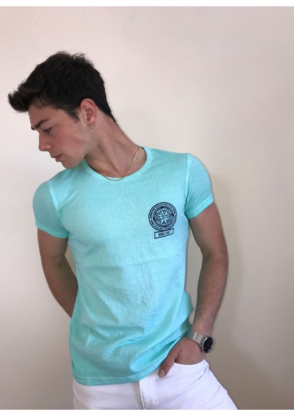 Unisex Bisiklet Yaka Baskılı Yıkamalı T-Shirt
