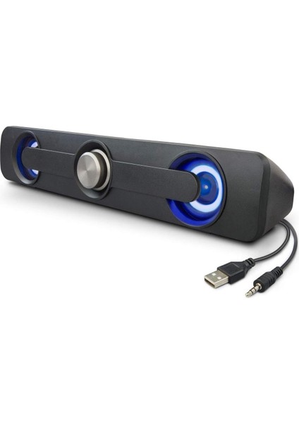 LED Işıklı USB ve 3.5mm Girişli Soundbar Hoparlör Masaüstü Laptop Tv ve Telefon Uyumlu 2X2.5W