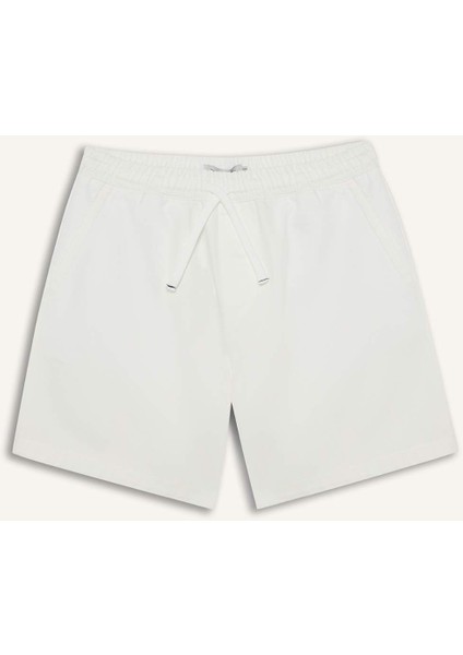 %100 Pamuk Yazlık Relax Fit Rahat Beyaz Jean Bermuda Şort Z4460AZ25SM