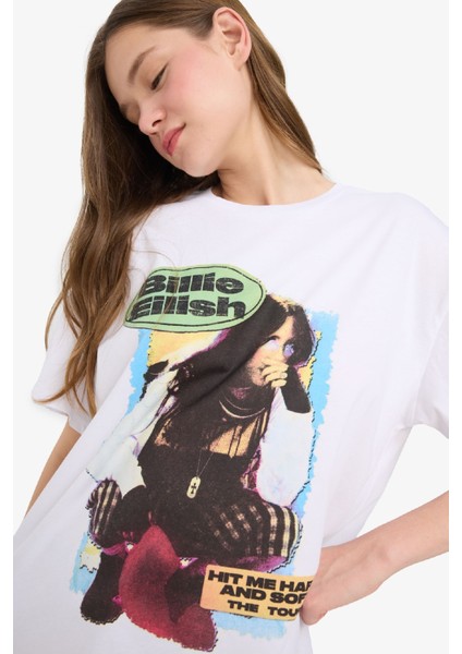 Coool Billie Eilish Oversize Geniş Kalıp Baskılı Kısa Kollu Tişört E6406AX25SM