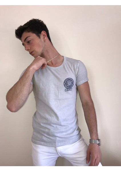 Unisex Bisiklet Yaka Baskılı Yıkamalı T-Shirt