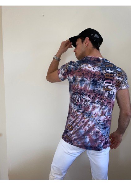 Unisex Bisiklet Yaka Baskılı Yıkamalı T-Shirt modelleri