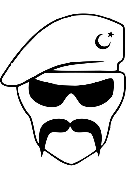 Hilal Bıyıklı Asker Araba Sticker 17X17 cm Siyah