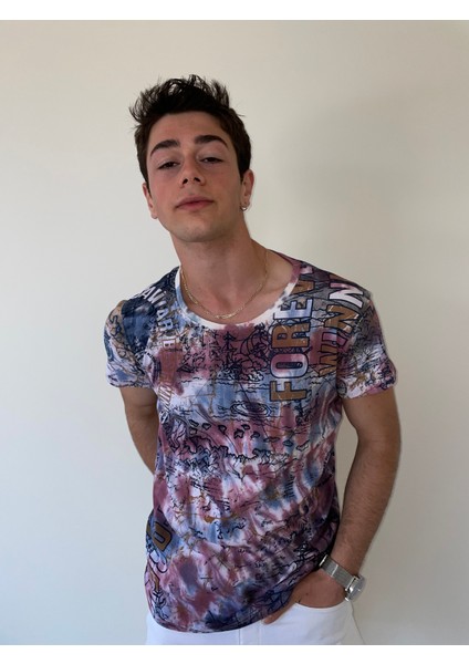 Unisex Bisiklet Yaka Baskılı Yıkamalı T-Shirt fiyatları