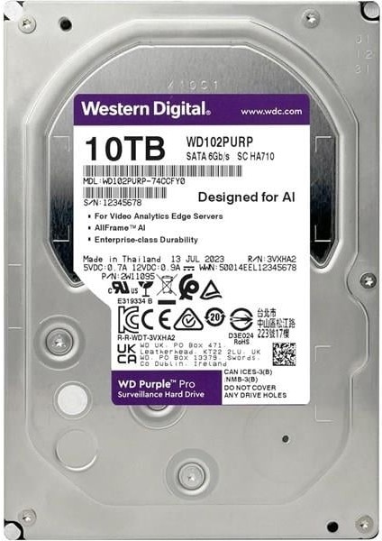 10TB Purple Pro WD102PURP 512MB 7200RPM Sata-3 Güvenlik Diski