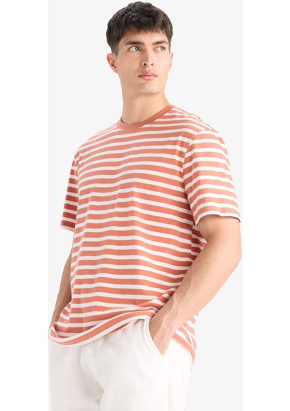 %100 Pamuk Regular Fit Bisiklet Yaka Kısa Kollu Çizgili Tişört E2637AX25SM modelleri