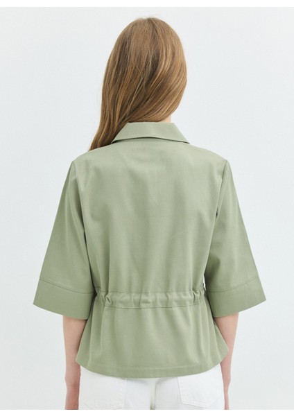 Regular Fit Gömlek Yaka Düz Çağla Kadın Gömlek DT11151 fırsatları