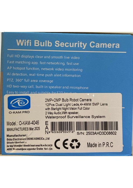 -4046 Wifi Ampül Kamera 2 Lens Mikrofon
