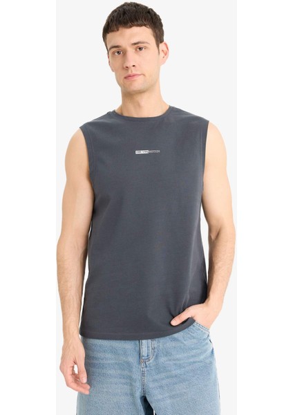 %100 Pamuk Regular Fit Baskılı Bisiklet Yaka Atlet E5190AX25SM
