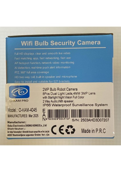 -4045 Wifi Ampül Kamera 1 Lens Mikrofonlu