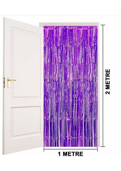 Nessiworld Mor Renk Ekstra Metalize Parlak Saçaklı Arka Fon Perde Ithal 1x2 Metre