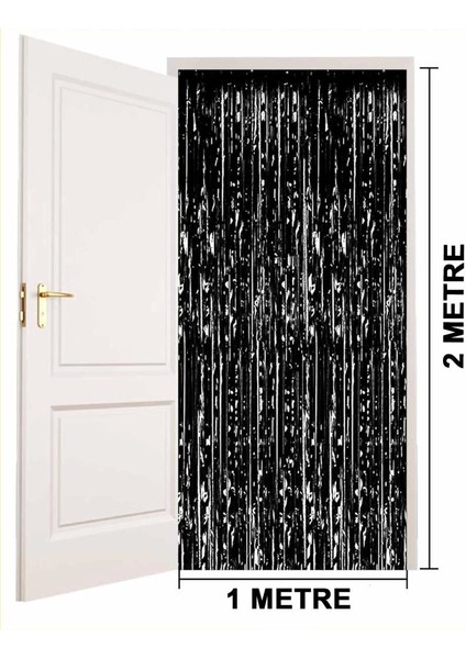 Nessiworld Siyah Renk Ekstra Metalize Parlak Saçaklı Arka Fon Perde Ithal 1x2 Metre