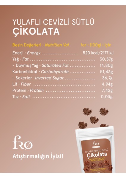 5'li Yulaflı Cevizli Sütlü Çikolata Glutensiz Sağlıklı Atıştırmalık 5 x 50 gr indirimleri