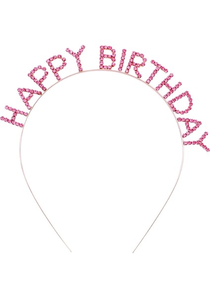 Nessiworld Pembe Renk Kristal Taşlı Gold Renk Kaplama Happy Birthday Taç 16X17 cm