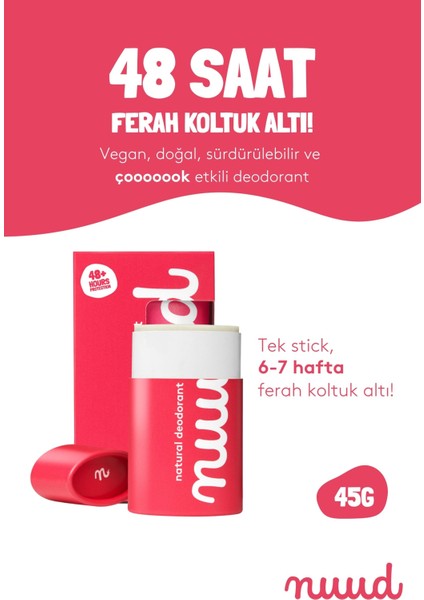 The Stick 45G - 48 Saat Etkili, %100 Doğal & Vegan Parfümsüz Stick Deodorant