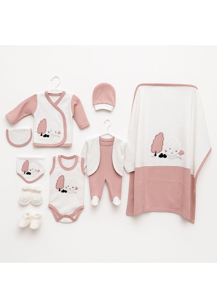 10 Parça Organik Pamuk Kız Bebek Hastane Çıkışı Seti - Pembe