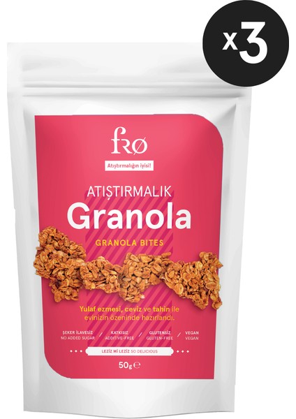 3'lü Atıştırmalık Granola Vegan Glutensiz Şekersiz Atıştırmalık Sağlıklı Ara Öğün Granola