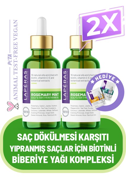 Doğal Biberiye Yağı Kompleksi Yıpranmış Biotinli Vegan Saç Bakımı 2'li Paket
