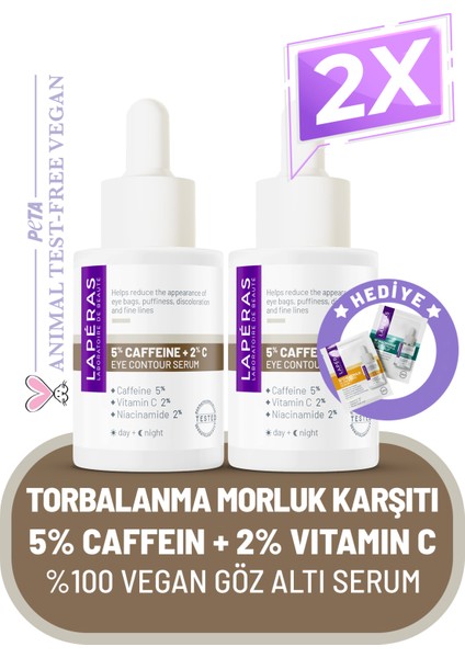 5% Caffein 2% Vitamin C Aydınlatıcı Kafein Vegan Göz Altı Serumu 2'li Paket