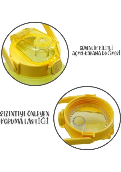 Kare Spor Model Taşıma Askılı Pipetli Motivasyon Matarası 1,5 Litre Sticker Hediyeli Sarı fiyatları