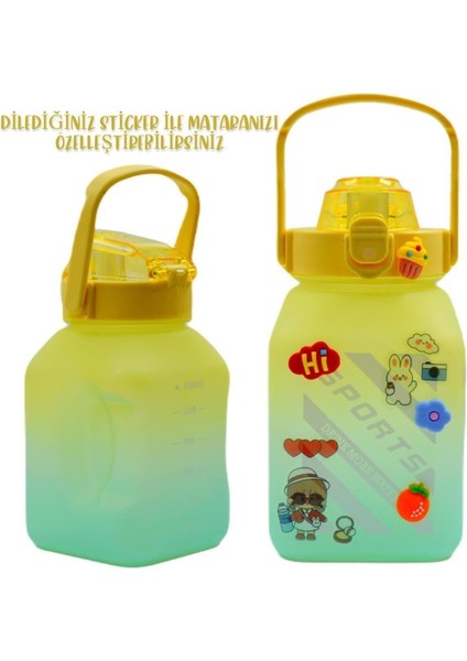 Kare Spor Model Taşıma Askılı Pipetli Motivasyon Matarası 1,5 Litre Sticker Hediyeli Sarı fırsatları