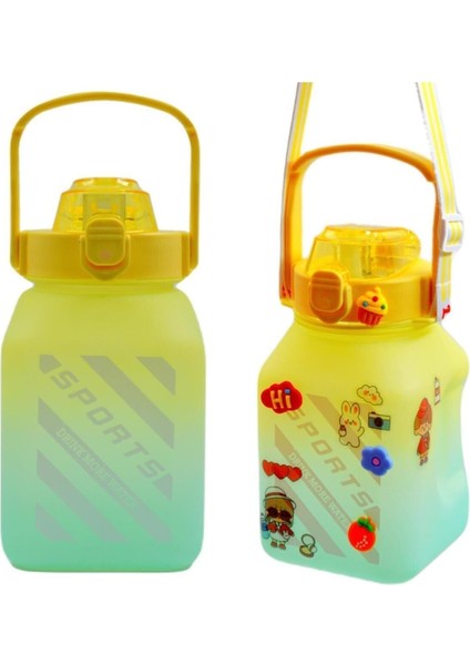 Kare Spor Model Taşıma Askılı Pipetli Motivasyon Matarası 1,5 Litre Sticker Hediyeli Sarı indirimleri