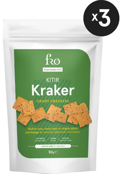3'lü Unsuz Kıtır Kraker Vegan Glutensiz Tuzlu Doyurucu Sağlıklı Katkısız Atıştırmalık 3X50GR