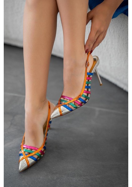 Jenna Multi Renkli Topuklu Deri Abiye Ayakkabı Altın fiyatları