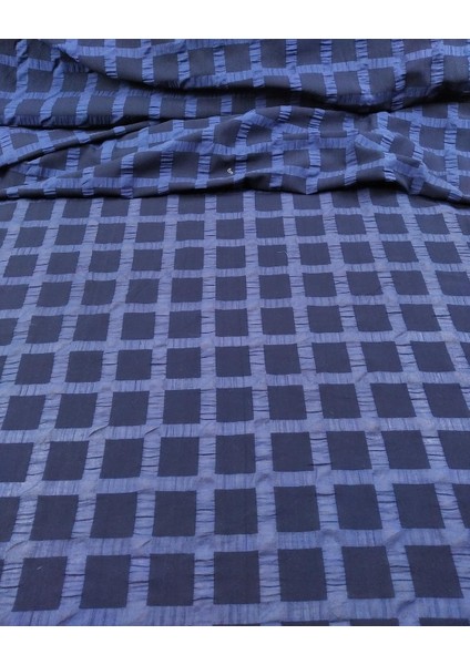 Lacivert Kendinden Ekoseli Pamuk Vual (En 120 cm x Boy 180 Cm)