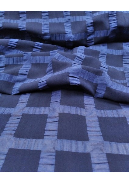 Lacivert Kendinden Ekoseli Pamuk Vual (En 120 cm x Boy 180 Cm)