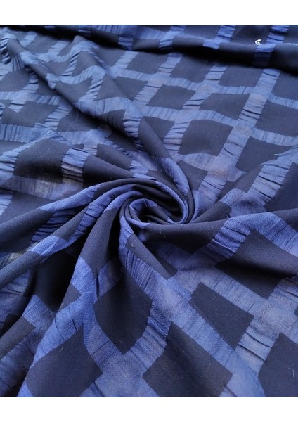 Lacivert Kendinden Ekoseli Pamuk Vual (En 120 cm x Boy 180 Cm)