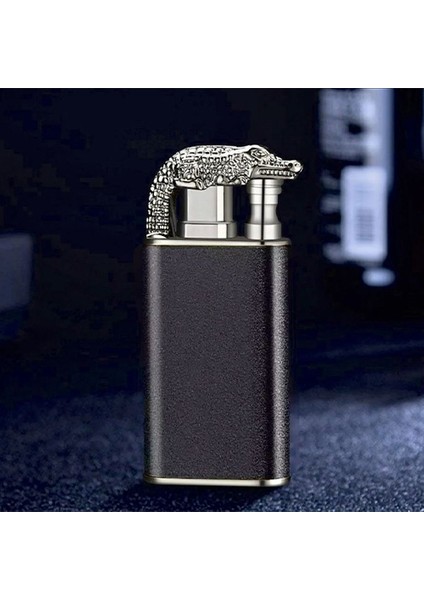 Kişiye Özel Isimli Timsah Başlı Çift Yanmalı Gazlı Siyah Çakmak Takım Baskılı fırsatları