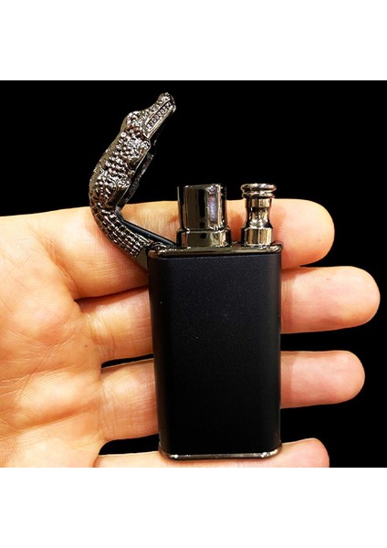 Kişiye Özel Isimli Timsah Başlı Çift Yanmalı Gazlı Siyah Çakmak Takım Baskılı indirimleri