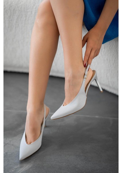 Rico Topuklu Saten Abiye Ayakkabı Gümüş