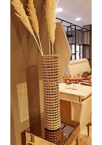 Metal Tel Hasır Örgülü Tasarım Vazo 70CM Pampas Vazosu , Hasır Vaso