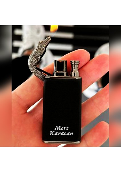 Kişiye Özel Isimli Timsah Başlı Çift Yanmalı Gazlı Siyah Çakmak Isim Baskılı fiyatları