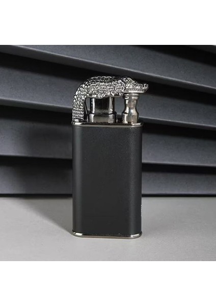 Kişiye Özel Isimli Timsah Başlı Çift Yanmalı Gazlı Siyah Çakmak Isim Baskılı modelleri