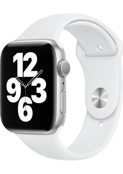 Apple Watch Series SE/10/9/8/7/6/5/4/3 46mm-45mm-44mm-42mm Uyumlu S/M Silikon Kordon Beyaz