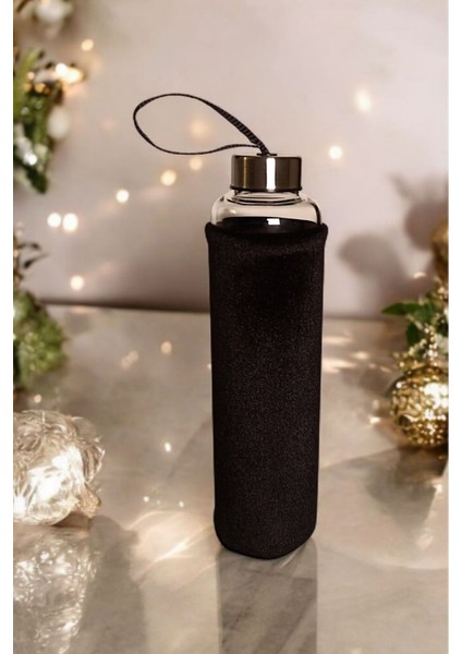 Kadife Kılıflı Borosilikat Cam Matara Içecek Şişesi 750 ml