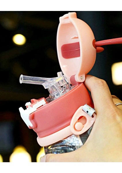 2 Adet Su Matara Geyik Kulaklı Figürlü Omuz Askılı Pipetli Çocuk Suluk Su Şişesi 600 ml indirimleri