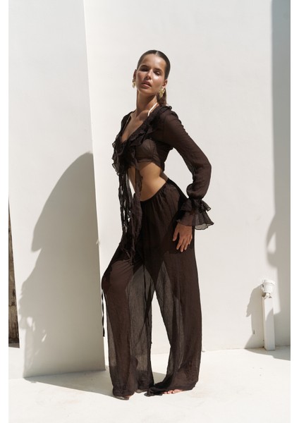 Olivia Kahve Gömlek Pantolon Takım