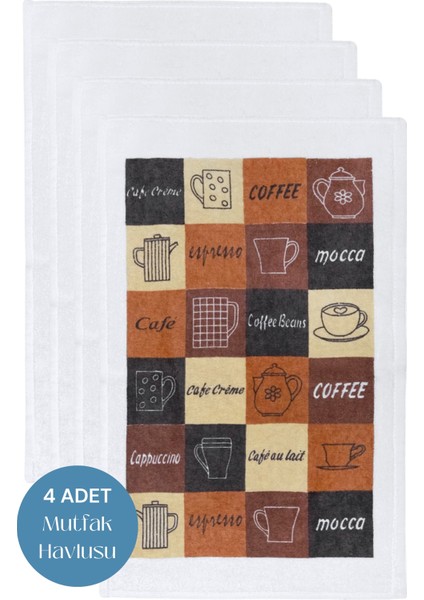 4lü Paket Baskılı Beyaz Mutfak Havlusu Modeli