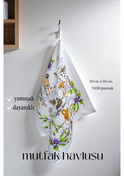 3lü Paket Baskılı Beyaz Mutfak Havlusu Modeli modelleri